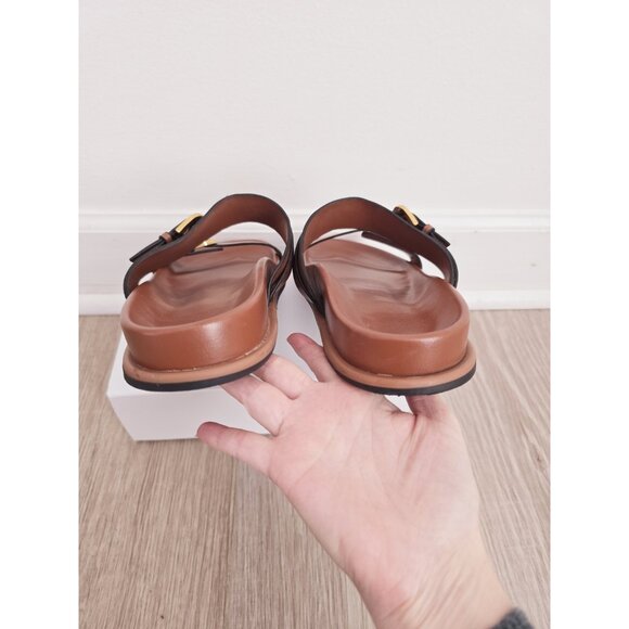 Zara Buckle Slip On Slide Sandals Brown Boho Faux Leather Shoes Womens 41 10 - Picture 10 of 13